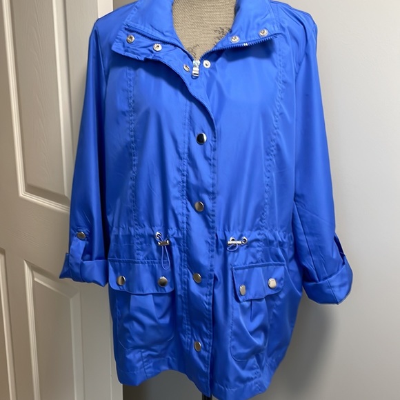 Karen Scott Sport Bright Blue Repellant Convertible Sleeve Zip/Snap Jacket Sz Lg - Picture 3 of 12